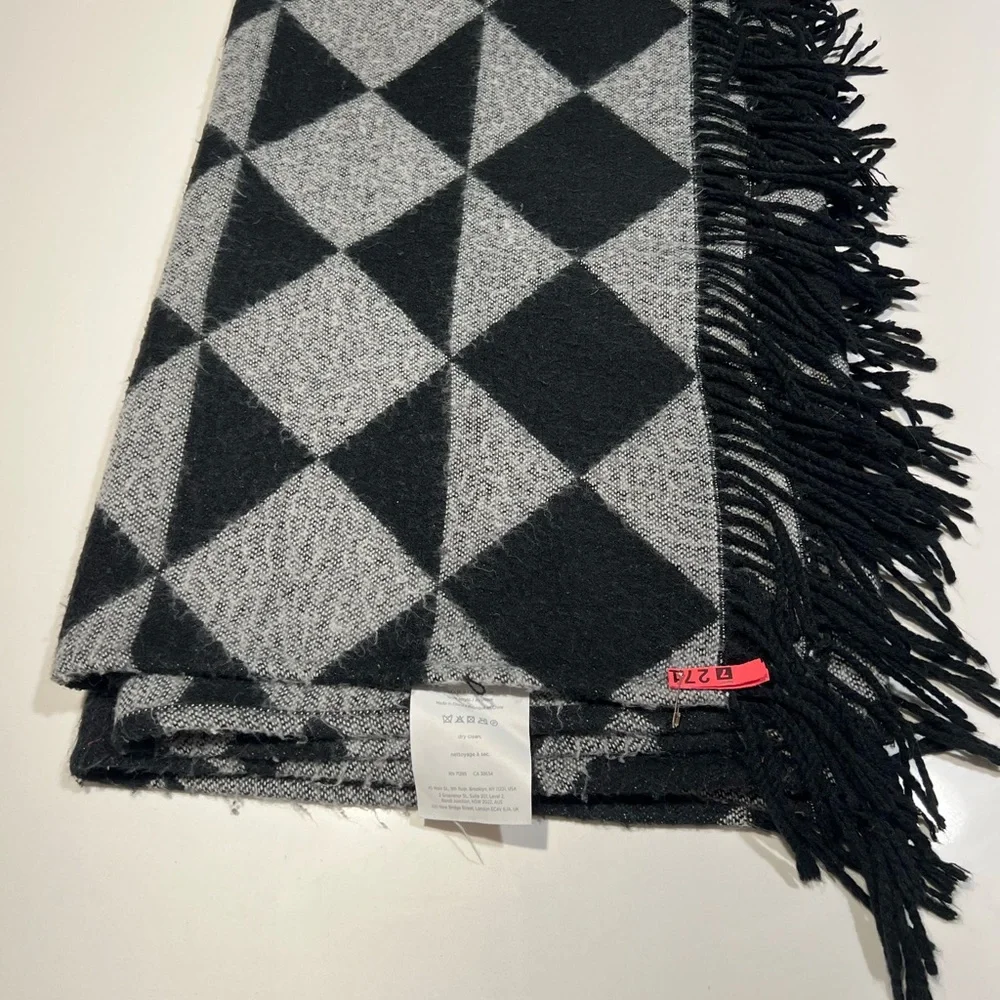 West Elm Black and Gray Geometric Fringe Blanket
